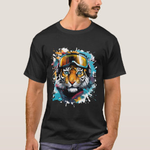 Tiger Head With Ski Goggles Skiing Snowboarding T-Shirt