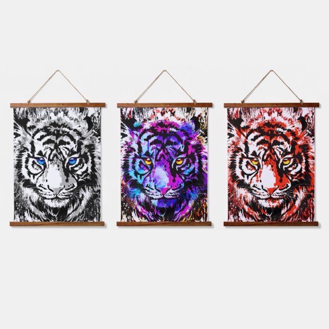 Tiger Heads - Tiger Blue Eyes Hanging Tapestry (Triple)