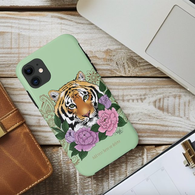 Tiger Henna Pink Purple Flowers Case-Mate iPhone Case (Creator Uploaded)