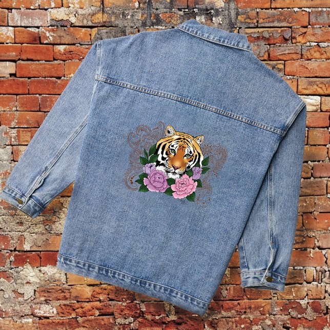 Tiger Henna Pink Purple Flowers Denim Jacket (Creator Uploaded)