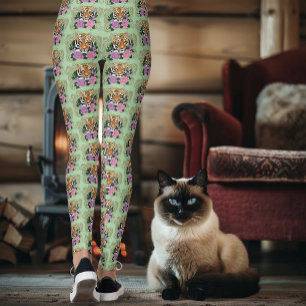 Tiger Henna Pink Purple Flowers Leggings