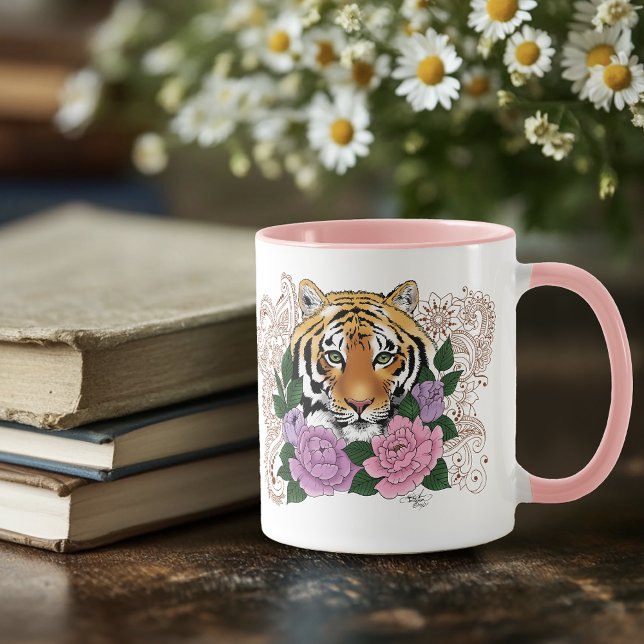 Tiger Henna Pink Purple Flowers Mug (Creator Uploaded)