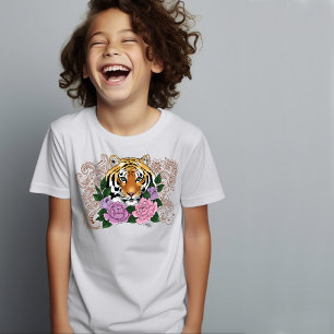 Tiger Henna Pink Purple Flowers T-Shirt