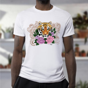 Tiger Henna Pink Purple Flowers T-Shirt