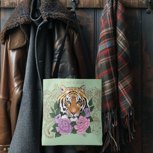 Tiger Henna Pink Purple flowers Tote Bag