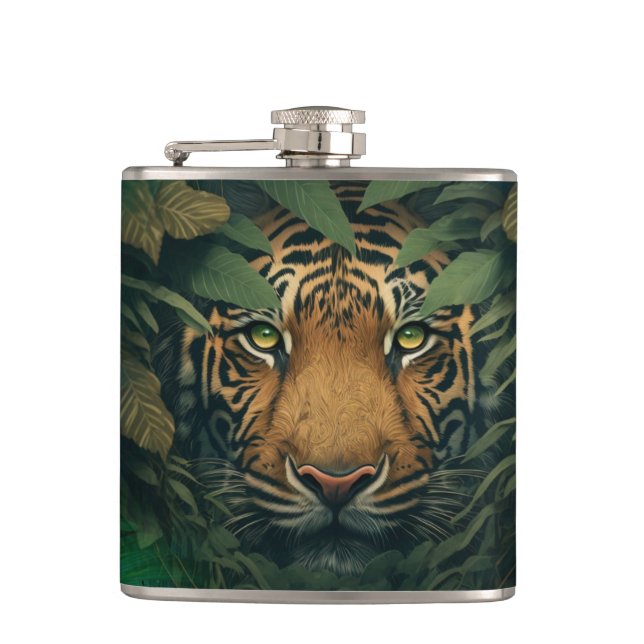 Tiger hiding in Foliage               Hip Flask (Front)