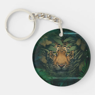 Tiger hiding in Foliage Key Ring