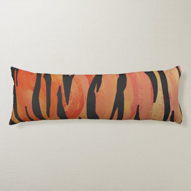 Tiger Hot orange and Black Print Body Cushion (Front)