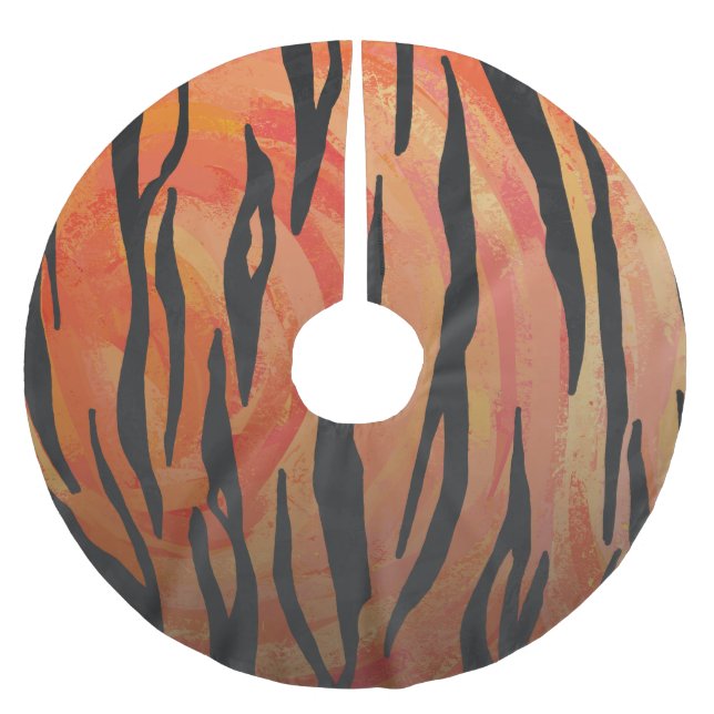 Tiger Hot orange and Black Print Brushed Polyester Tree Skirt (Front)