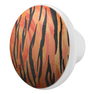 Tiger Hot orange and Black Print Ceramic Knob