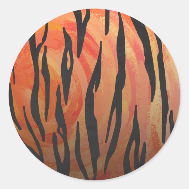 Tiger Hot orange and Black Print Classic Round Sticker (Front)