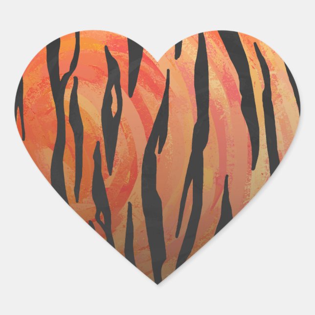 Tiger Hot orange and Black Print Heart Sticker (Front)
