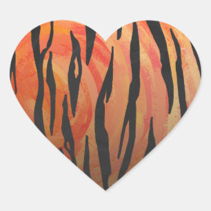Tiger Hot orange and Black Print Heart Sticker