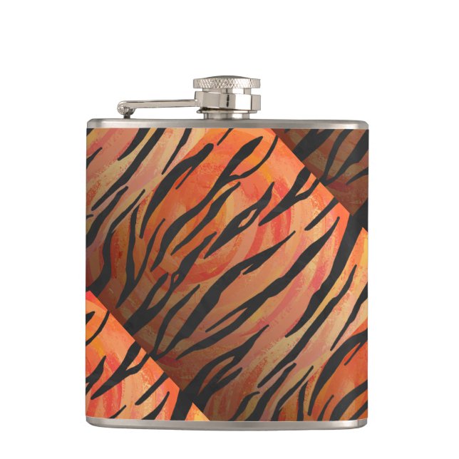 Tiger Hot orange and Black Print Hip Flask (Front)