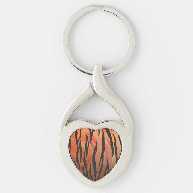 Tiger Hot orange and Black Print Key Ring (Front)