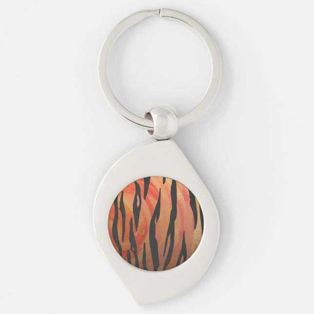 Tiger Hot orange and Black Print Key Ring (Front)