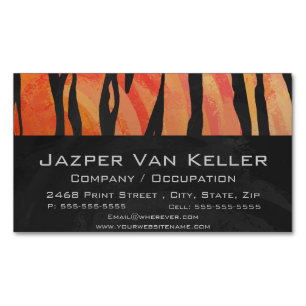 Tiger Hot orange and Black Print Magnetic Business Card