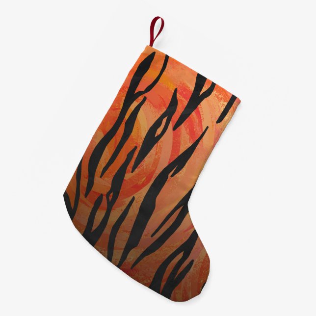 Tiger Hot orange and Black Print Small Christmas Stocking (Front (Hanging))