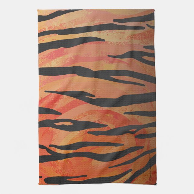 Tiger Hot orange and Black Print Tea Towel (Vertical)