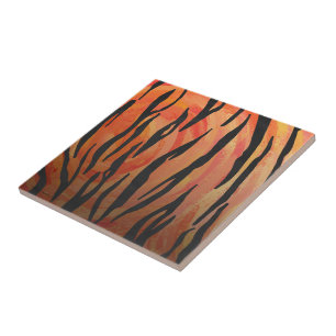 Tiger Hot orange and Black Print Tile