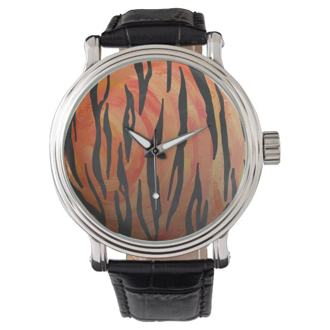 Tiger Hot orange and Black Print Watch (Front)
