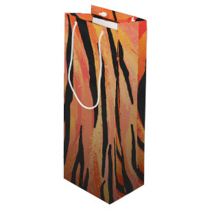 Tiger Hot orange and Black Print Wine Gift Bag