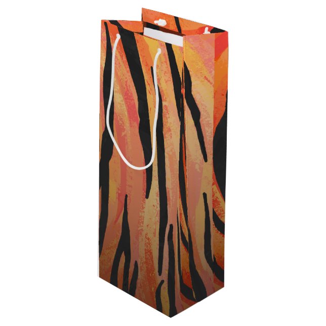 Tiger Hot orange and Black Print Wine Gift Bag (Front Angled)
