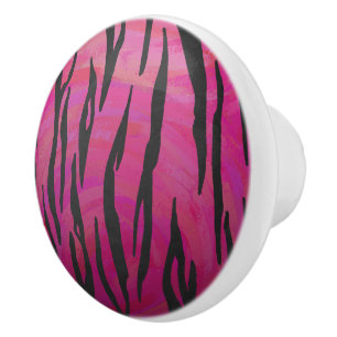 Tiger Hot Pink and Black Print Ceramic Knob