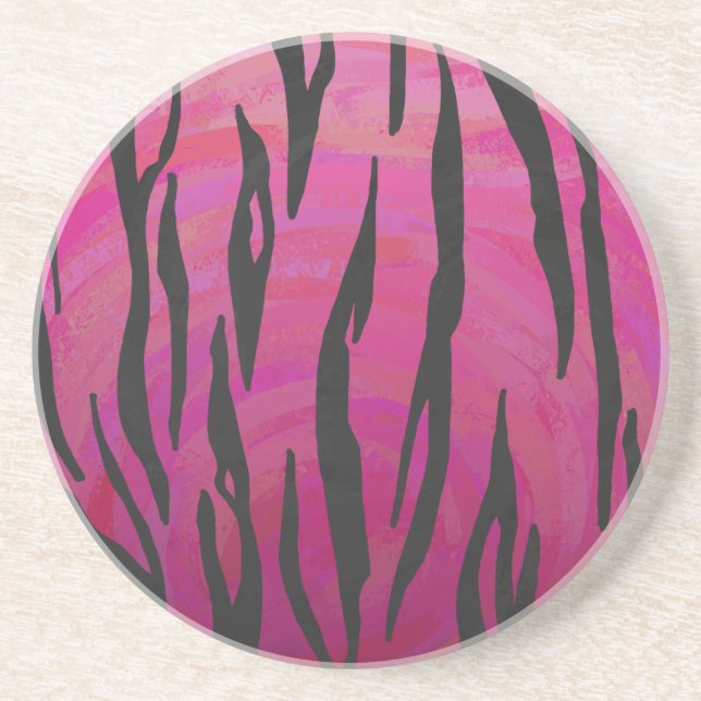 Tiger Hot Pink and Black Print Coaster (Front)