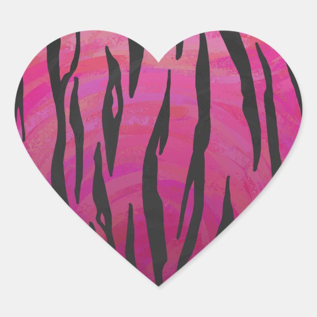Tiger Hot Pink and Black Print Heart Sticker (Front)