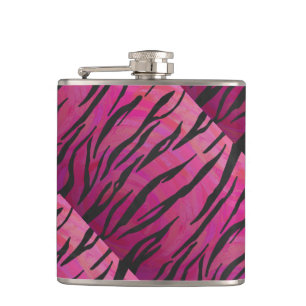 Tiger Hot Pink and Black Print Hip Flask