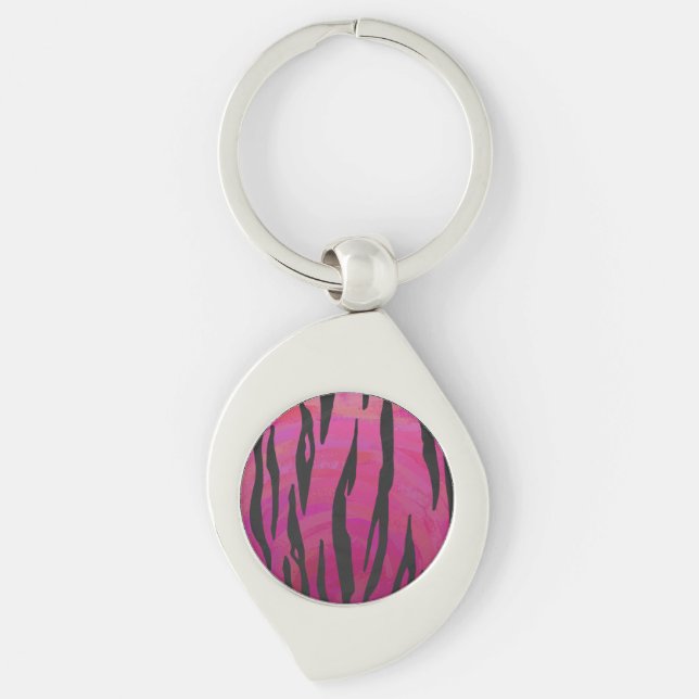 Tiger Hot Pink and Black Print Key Ring (Front)