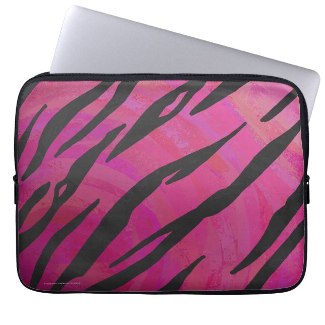 Tiger Hot Pink and Black Print Laptop Sleeve (Front)