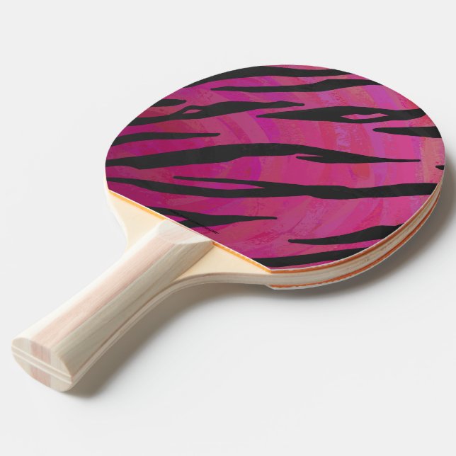 Tiger Hot Pink and Black Print Ping Pong Paddle (Front Angle)