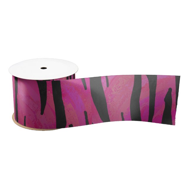 Tiger Hot Pink and Black Print Satin Ribbon (Spool)