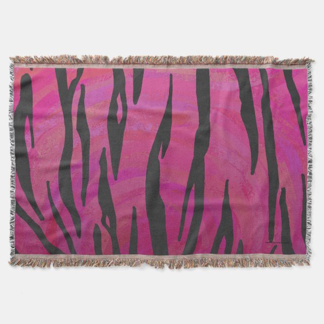 Tiger Hot Pink and Black Print Throw Blanket (Front)