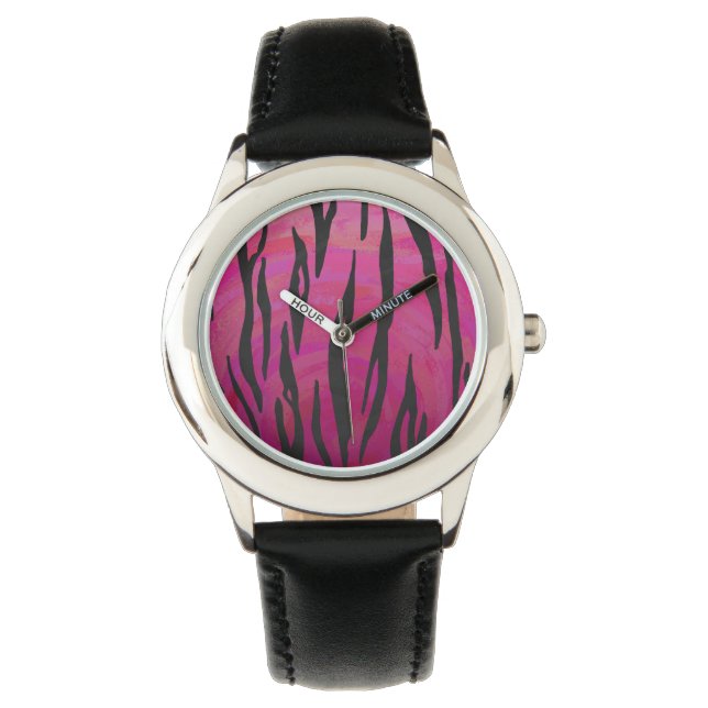 Tiger Hot Pink and Black Print Watch (Front)