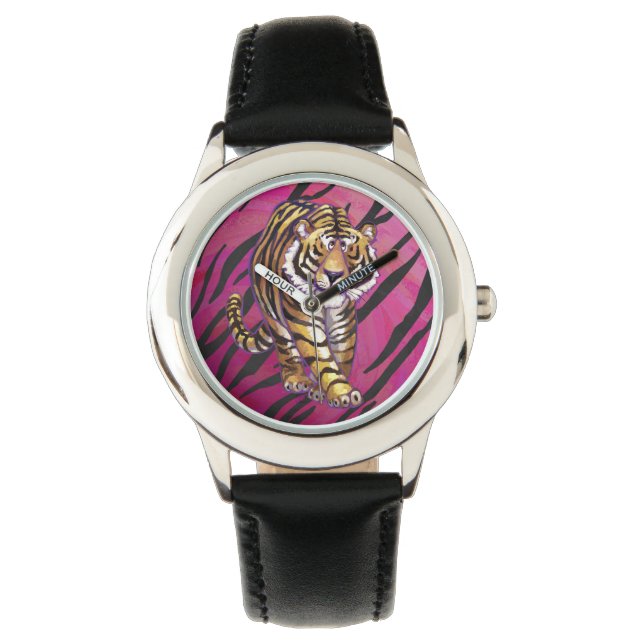 Tiger Hot Pink and Black Print Watch (Front)