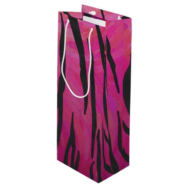Tiger Hot Pink and Black Print Wine Gift Bag (Front Angled)