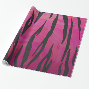 Tiger Hot Pink and Black Print Wrapping Paper