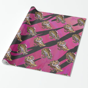 Tiger Hot Pink and Black Print Wrapping Paper