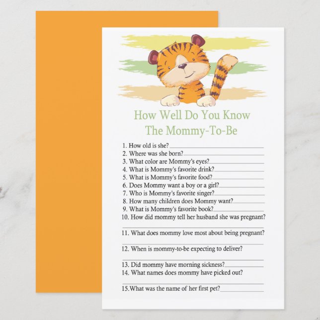 Tiger How well do you know baby shower (Front/Back)