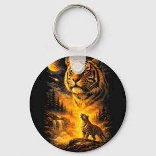 Tiger howling to the moon meme 90s animal printTig Key Ring