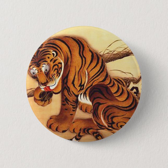 Tiger Illustration by Ito Jakuchu 6 Cm Round Badge (Front)