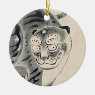 Tiger Illustration by Ito Jakuchu Ceramic Tree Decoration