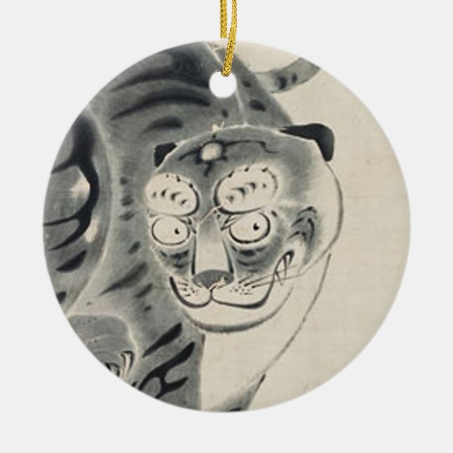 Tiger Illustration by Ito Jakuchu Ceramic Tree Decoration (Front)