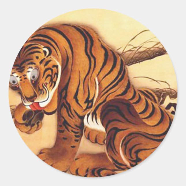 Tiger Illustration by Ito Jakuchu Classic Round Sticker (Front)