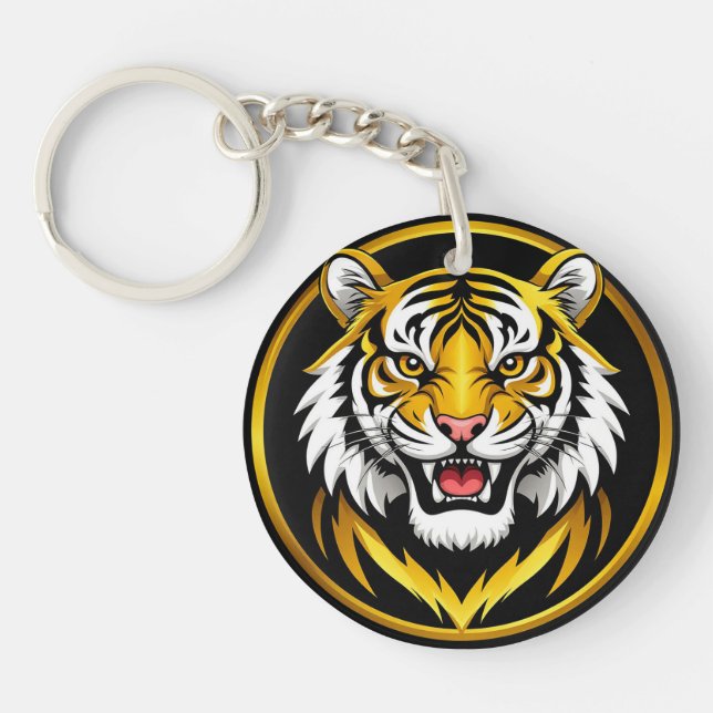 Tiger Illustration with Intense Expression Key Ring (Front)