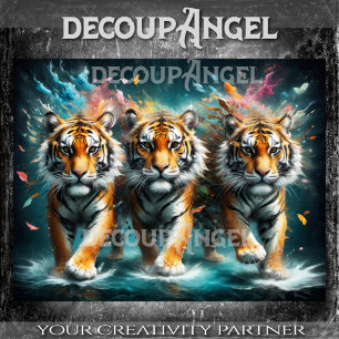 Tiger in a Colourful Explosion Decoupage Tissue Paper