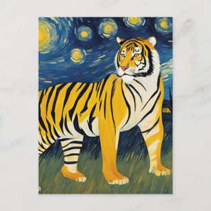 Tiger in a starry night postcard